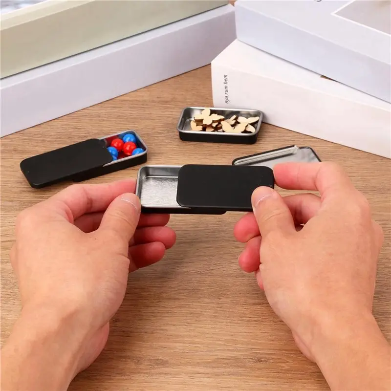 120 عبوة من صناديق علب معدنية مستطيلة صغيرة سوداء مع أغطية منزلقة، علبة معدنية صغيرة فارغة #3