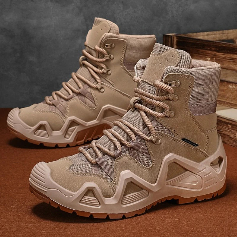新しい男性戦術ブーツ戦闘訓練用ストラップ付き防水ストラップ屋外ハイキング通気性多機能靴