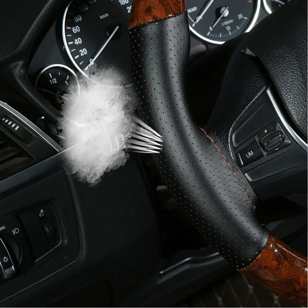 Universal Auto Steering Wheel Cover Wood Grain Hand Sewing Leather Non-Slip Wear Resistant DIY Car Interior Styling fit 37-38cm
