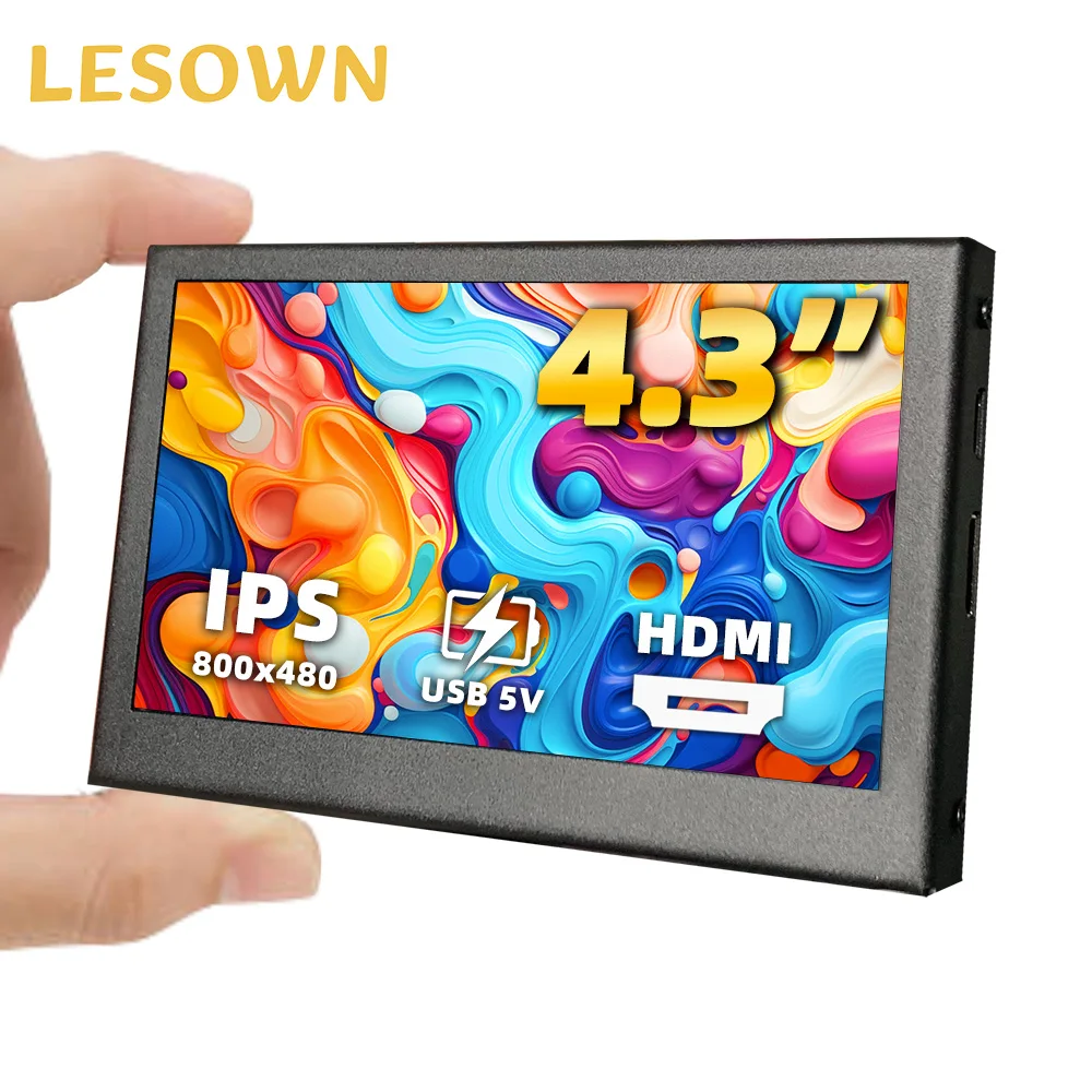 

LESOWN 4.3'' Compact Display 800x480 IPS LCD Ultra-Portable External Monitor Perfect for On-the-Go Gaming and Multi-Device Use