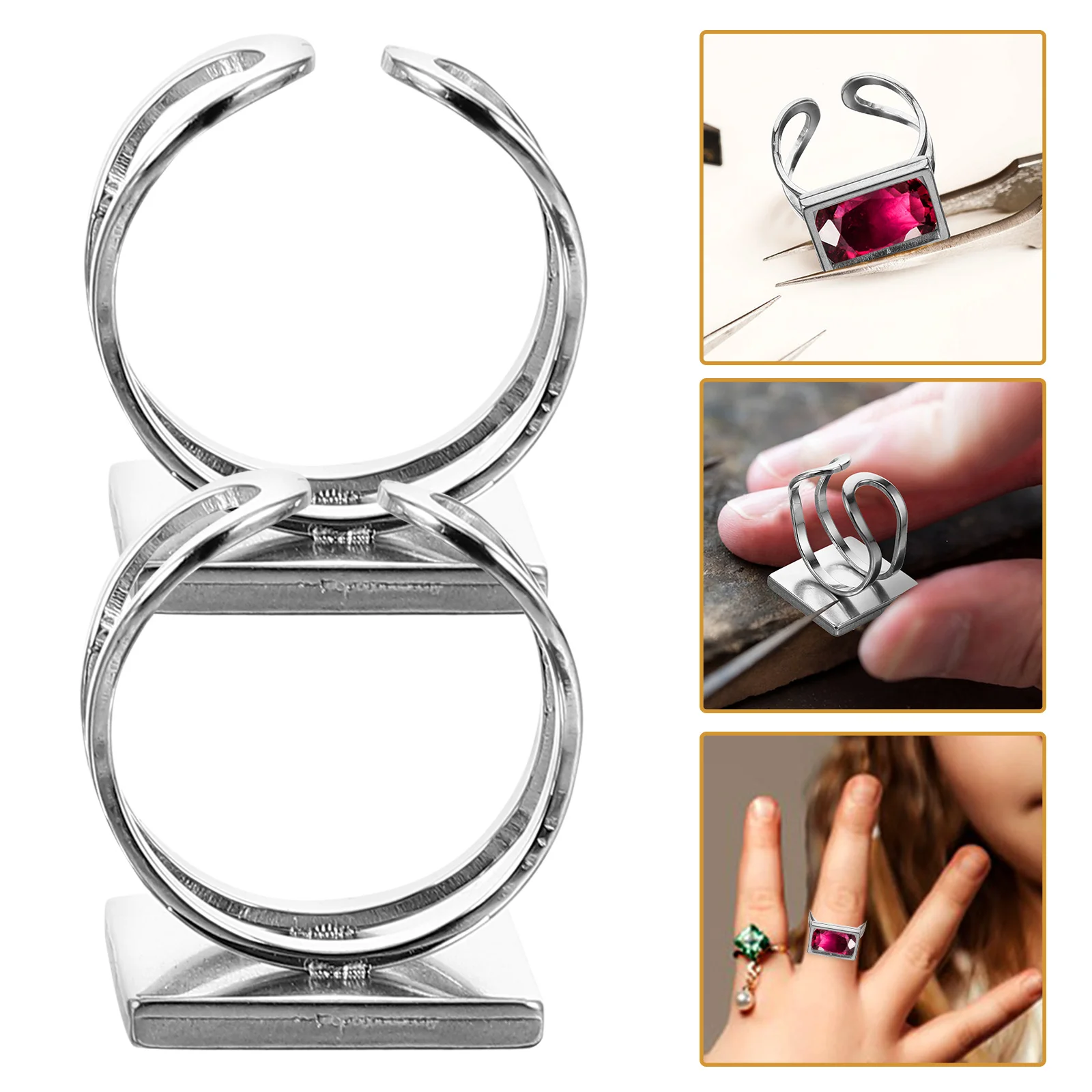 

4 PCS Ring Bottom Holder Blank Dome Base Square for Flat Stainless Steel Diy Supplies
