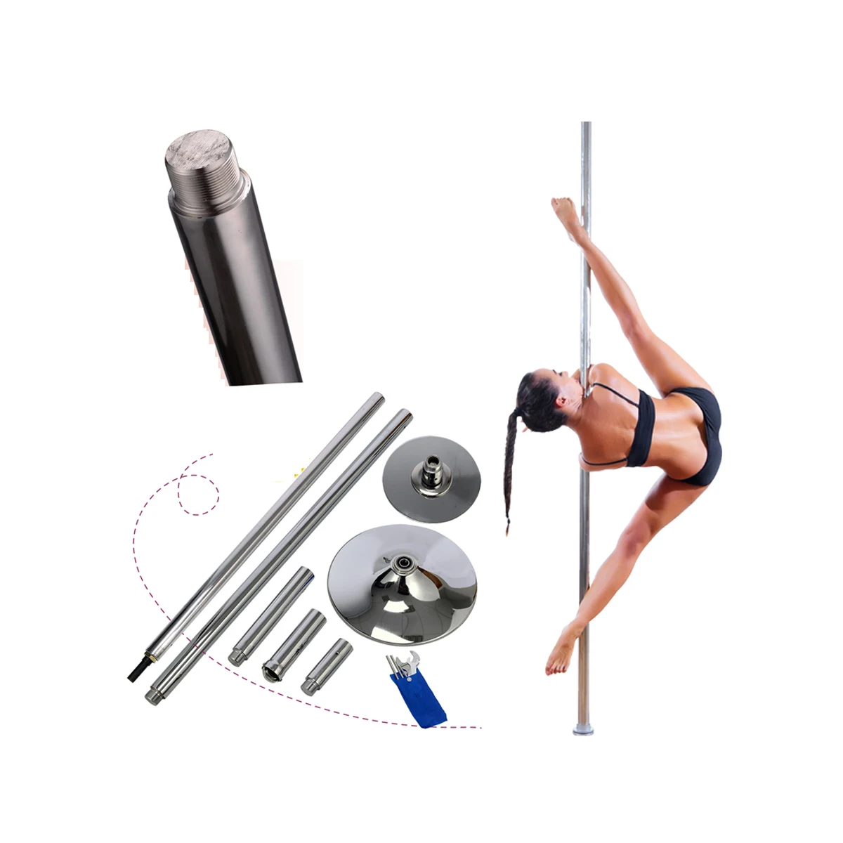 

Removable 45mm Dance Pole Kit for Home Adjustable Dancing Pole Spinning Stripper Pole