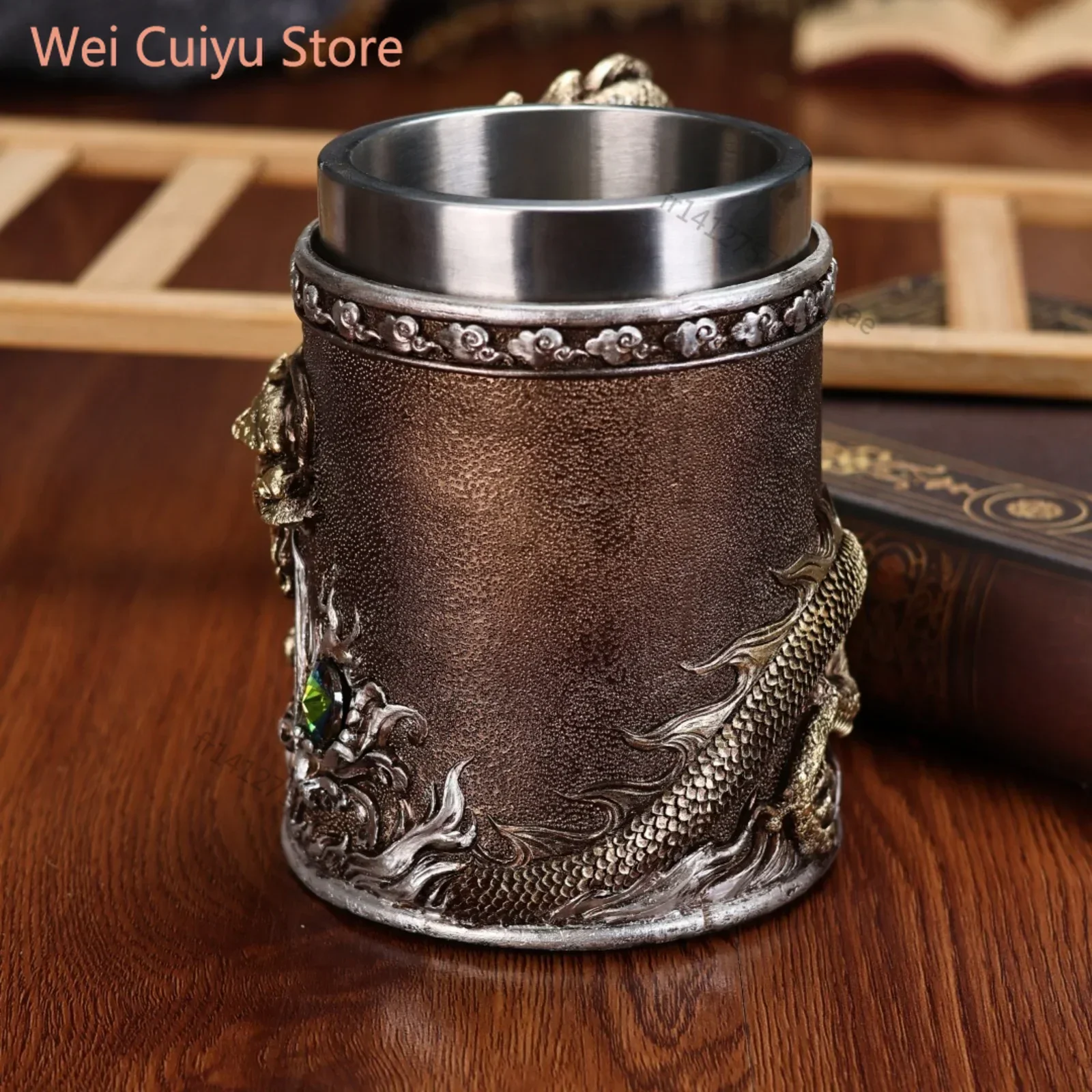 600 مللي الذهبي النحاس التنين البيرة الراتنج Tankard 304 الفولاذ المقاوم للصدأ القرون الوسطى فنجان شاي القهوة البيرة القدح النحاس اللون جديد شريط الحفلات