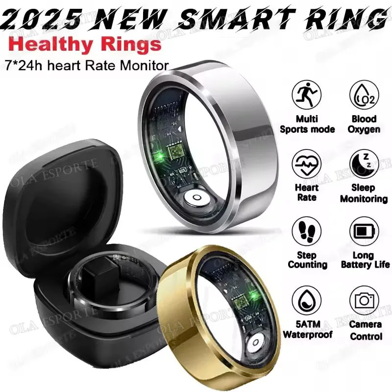 

Smart Ring 5ATM Waterproof Heart Rate Blood Oxygen Sleep Monitoring Men Women with Charging Case Body Health Sport Finger Ring