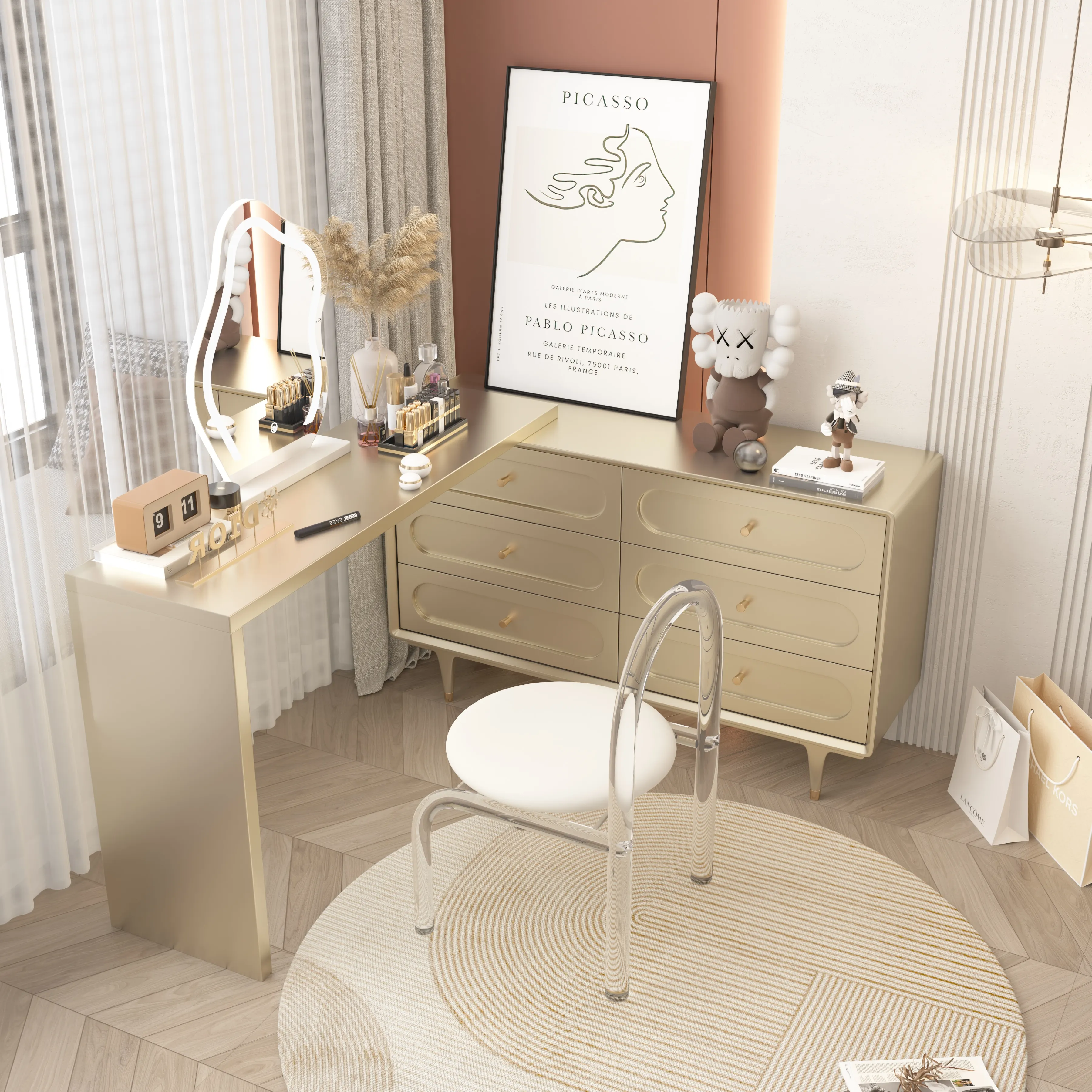 French Solid Wood Six-drawer Chest Modern Light Luxury Master Bedroom Dresser With Vanity Table