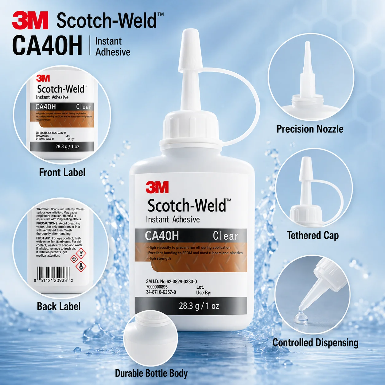 Original 3M Scotch-Weld CA40H Instant Adhesive 28.3G Clear Fast Setting Super Glue for Plastic Rubber Metal