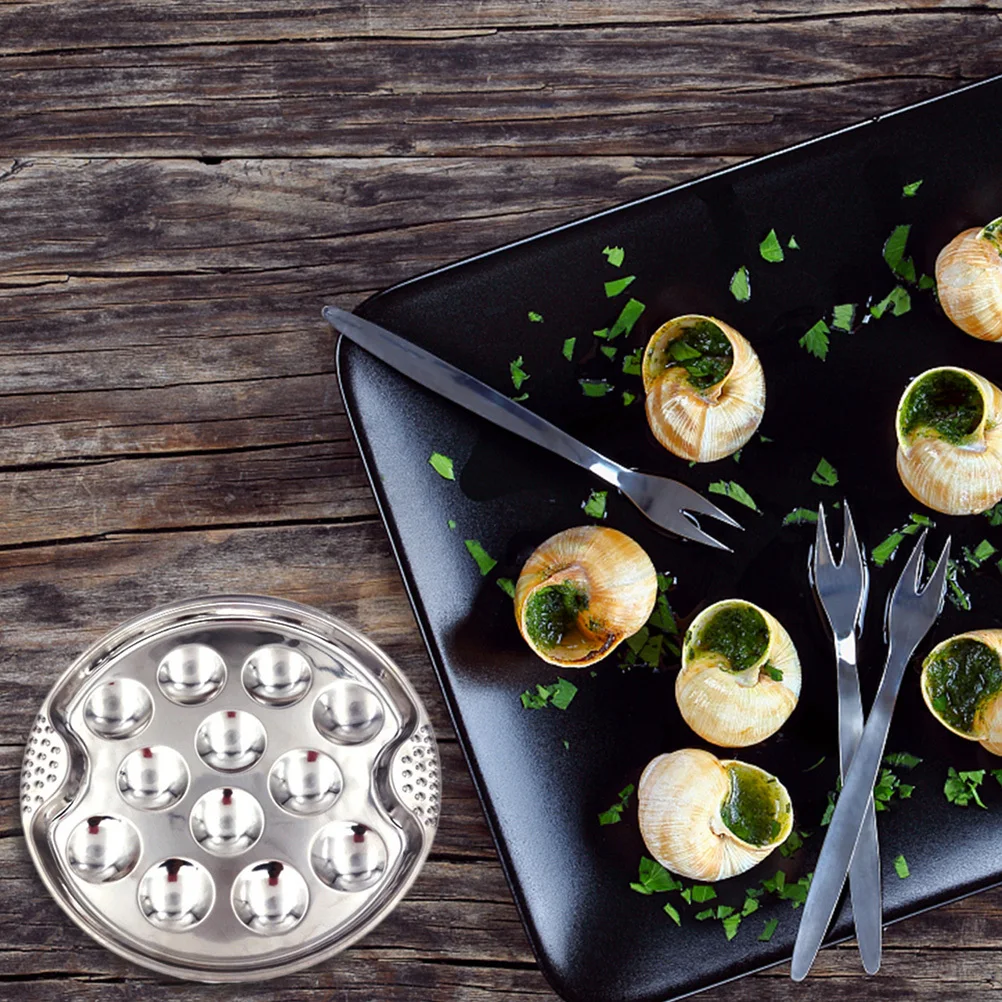 

2Pcs Escargot Baking Plate Stainless Steel 12-Hole Serving Tray Practical Cooking Tool Dishwasher Safe for Bbq
