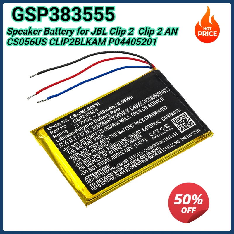 

800mAh Speaker Battery GSP383555 for JBL Clip 2 Clip 2 AN CS056US CLIP2BLKAM P04405201 High Qualty Baterias