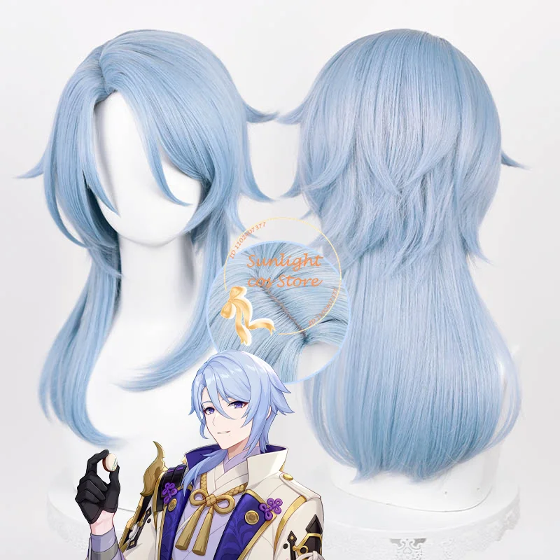 

2024 Kamisato Ayato Cosplay Wig 50cm Blue Ayaka Brother Ayato Anime Wigs Heat Resistant Synthetic Hair + Wig Cap