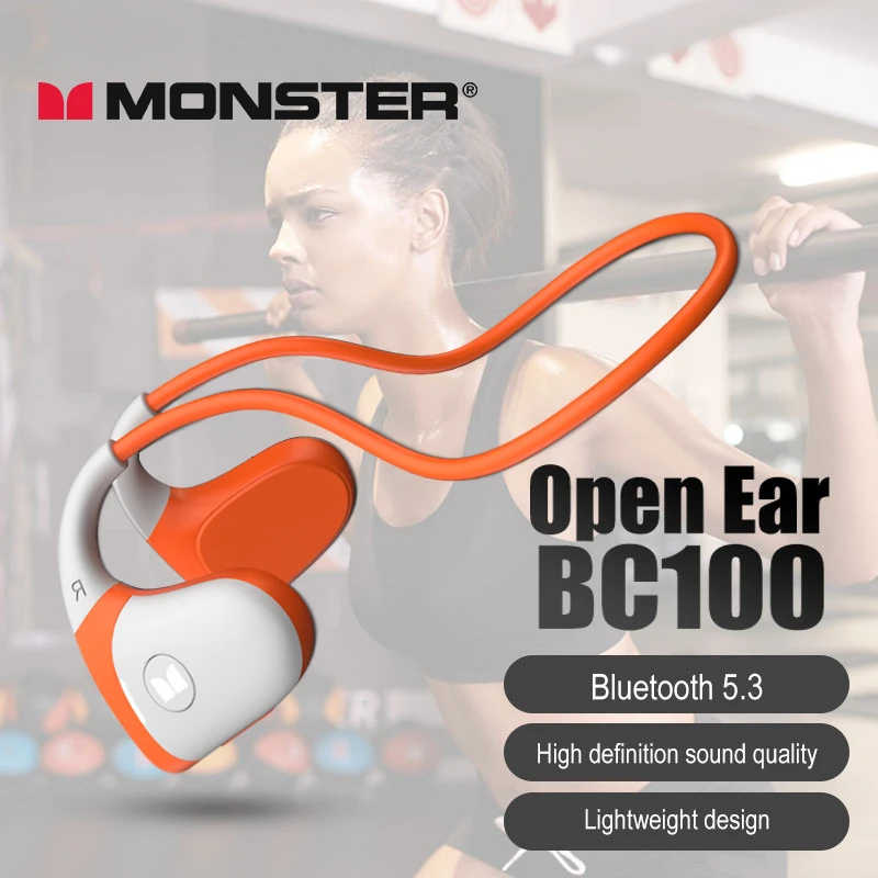 Monster Open Ear Bone Conduction Headphones Ear Hook Bluetooth Earphone IPX5 Waterproof ENC Noise Cancellation Wireless Headset