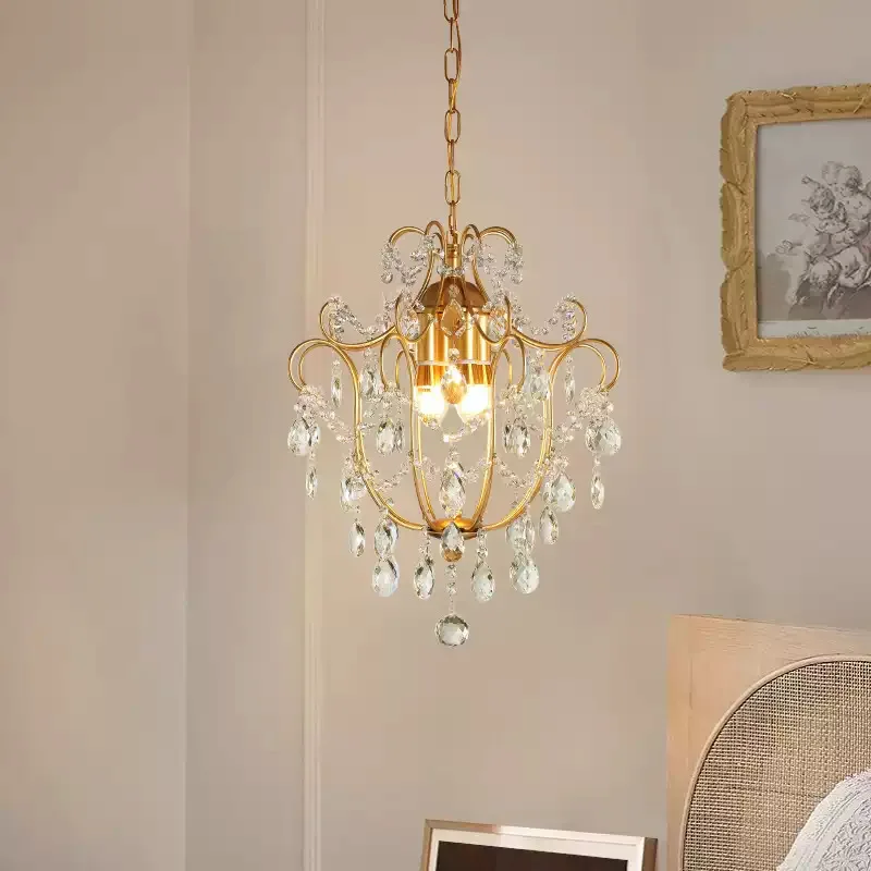 French Retro Crystal Pendant Lights Corridor Cloakroom Balcony Entrance Suspension Luminaire Hotel Restaurant Embellish Fixtures
