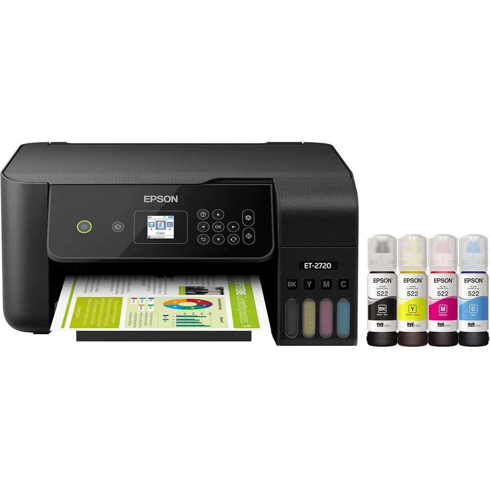 

EcoTank ET-2720 All-in-One Suank WirelColor Inkjet Printer or Home Oice, Black - Print Scan Copy - 10.5 ppm, 5760 x 1440 dpi, Vo