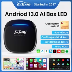 2024 MMB CarPlay Ai Box 8 + 128G Qualcomm 6125 8-Core Android13 Wireless CarPlay Android Auto Adapter Car Video TV Box WiFi SIM TF