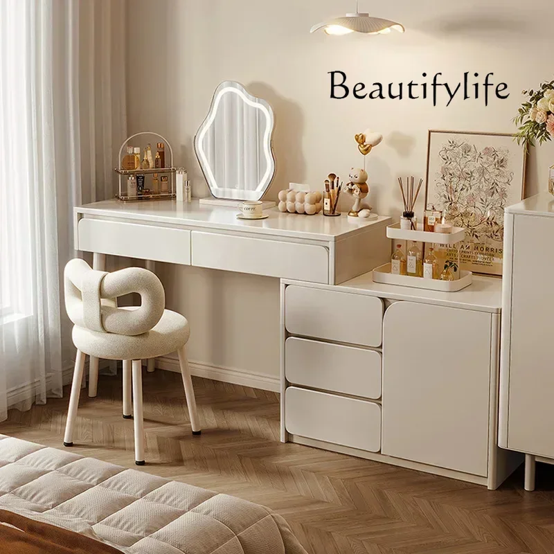 

WM Dressing Table Vanity Solid Wood Multifunction Storage Makeup Dresser Bedroom Chambre Accessories Makeup Desk Lights Mirror
