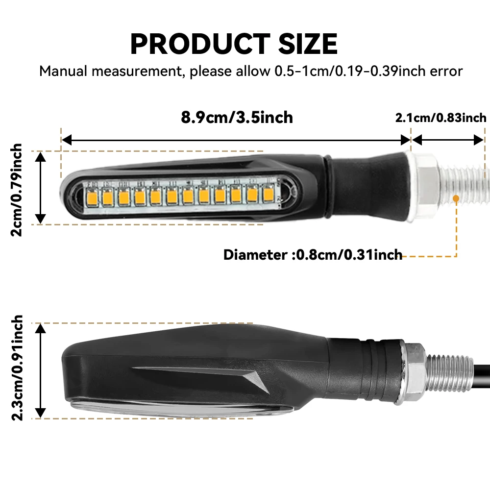 دراجة نارية LED بدوره مصباح إشارة العنبر المتعري LED مؤشر المياه المتدفقة الوامض مقاوم للماء دراجة نارية ملحقات المصابيح