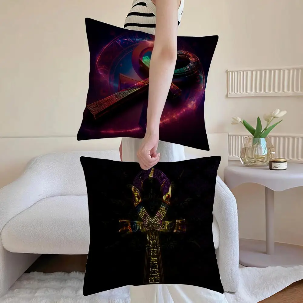 Ankh Cross Symbol Cushion Cover Anti-dustmite Pillowcase Invisible zipper silky short plush Sofa cushion cover
