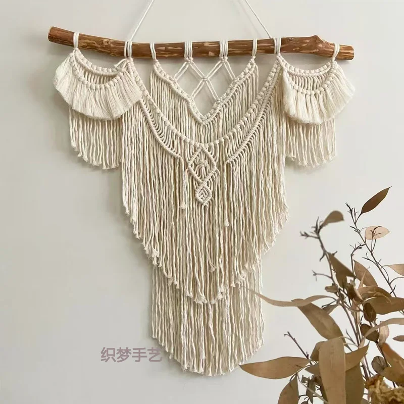 Woven tapestries hand homestay decoration bedside, porch pendant bohemian living room wall beige tapestry