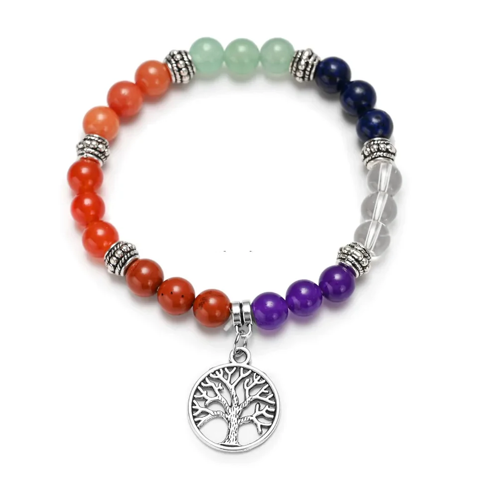 Bracelets arbre de vie 7 Chakra, pierre naturelle, guérison Reiki, perles Engry, pour femmes et hommes, Yoga, bijoux de méditation, cadeau