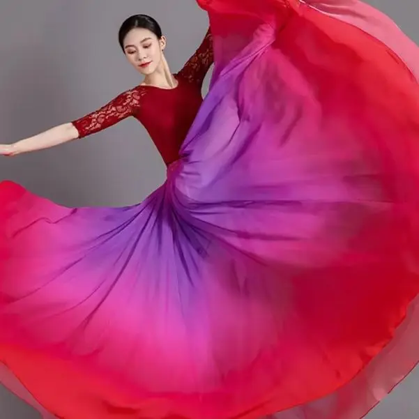 

Elegance New Flowing Long Spanish Gradient Belly Dance Skirt for Women 720 Degree Sun Skirt Classical Dance Performance Costume