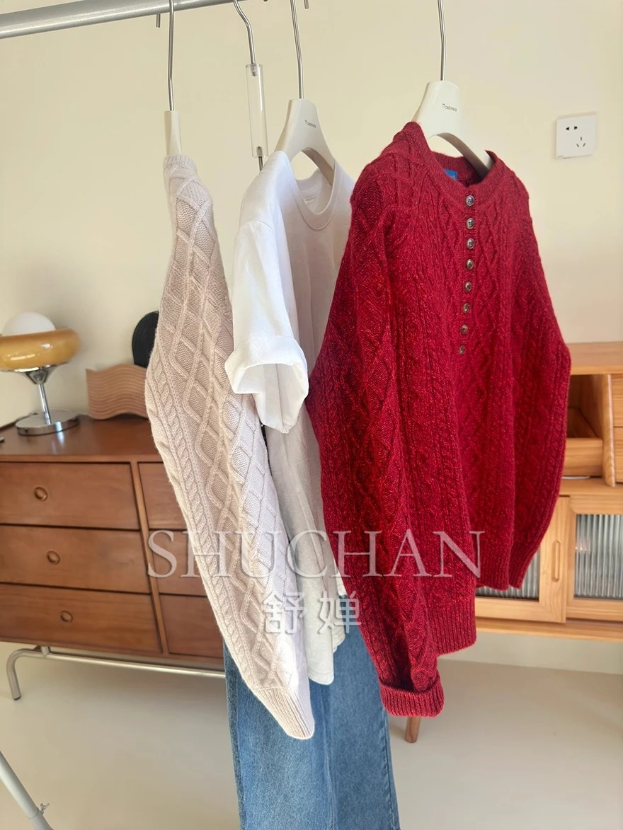 

Новая женская одежда, 100% кашемировый утолщенный однобортный кашемировый свитер в стиле ретро, женский пуловер