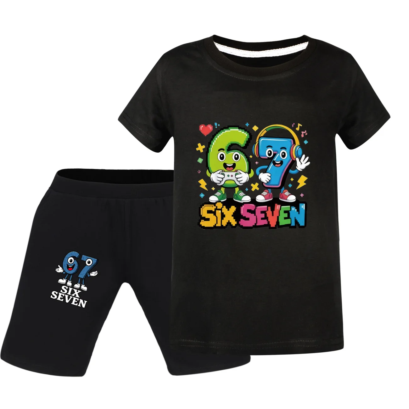 

Steal a Brainrot 67 Six Seven Kids Clothes Boys Cotton Tees Suit Fashion Girls Short Sleeve T Shirt + Pants 2pcs Set