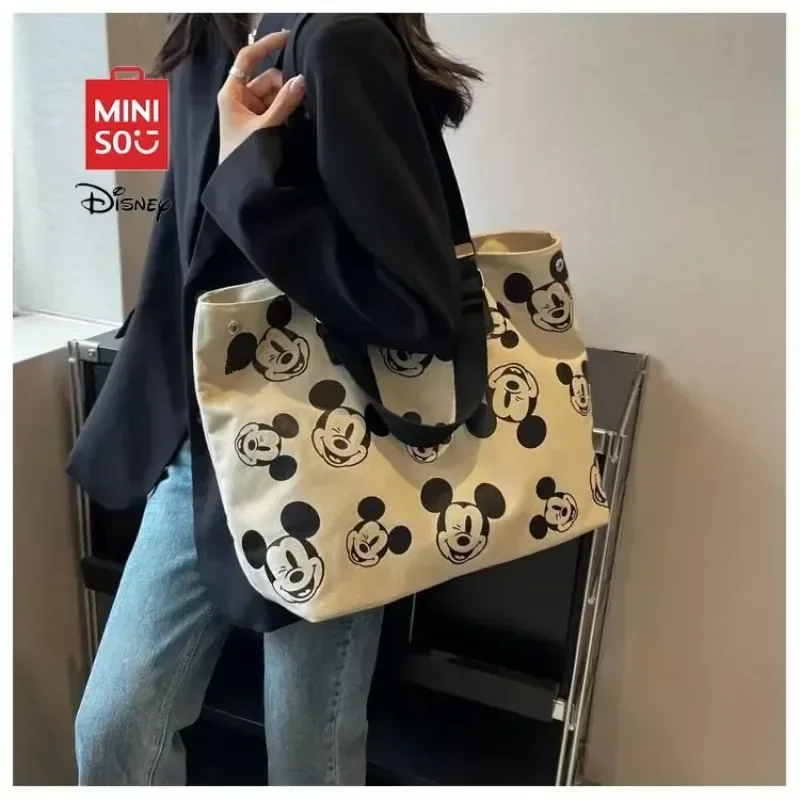 MINISO Disney Wholesale Trendy Mickey Mouse Canvas Tote - Large Capacity Women's Shoulder Bag, Hot for Daily Commute Day Gift