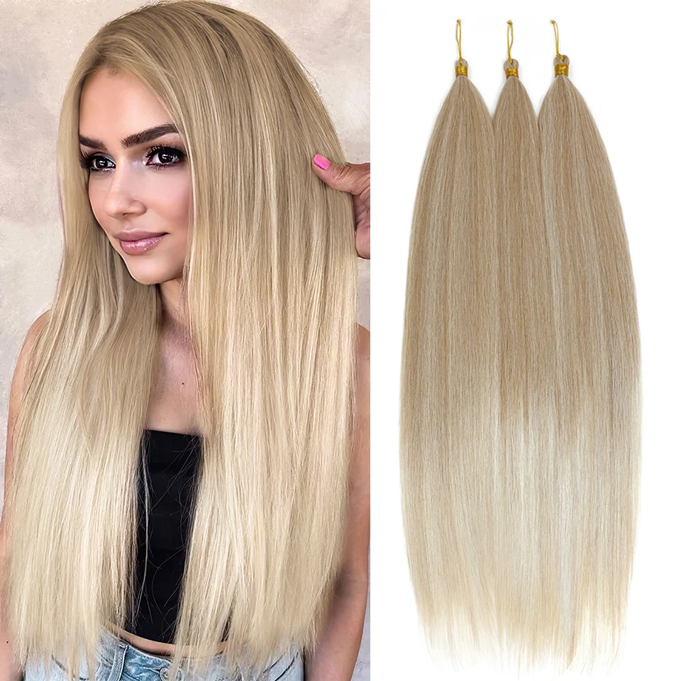 30 Inch Bone Straight Crotchet Braids Hair Extensions Synthetic Ariel Straight Pony Hair Bundle Ombre Brown Purple Braiding Hair