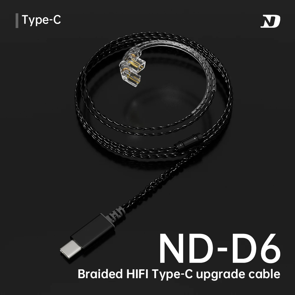 ND D6 Headphone knitting upgrade line TYPE-C interface decoding chip HIFI dual pin 0.75 for Android