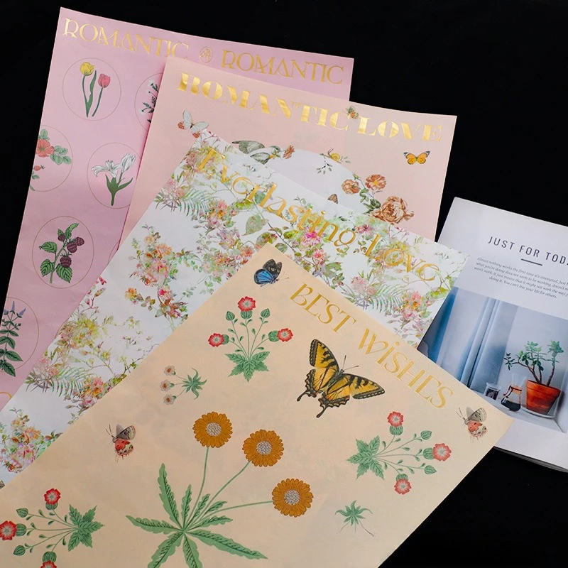 

Thickened Floral Butterfly Pattern Hot Stamping Style Holiday Gift Floral Materials Art Paper Flower Wrapping Paper35X50cm 10pcs