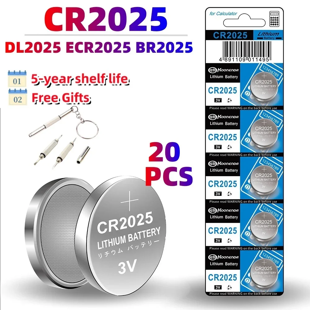 FastDelivery 20PCS 3V CR2025 Lithium Button Battery DL2025 BR2025 5003LC LM2025 Coin Cell Watch Batteries for Toys Clock Compute