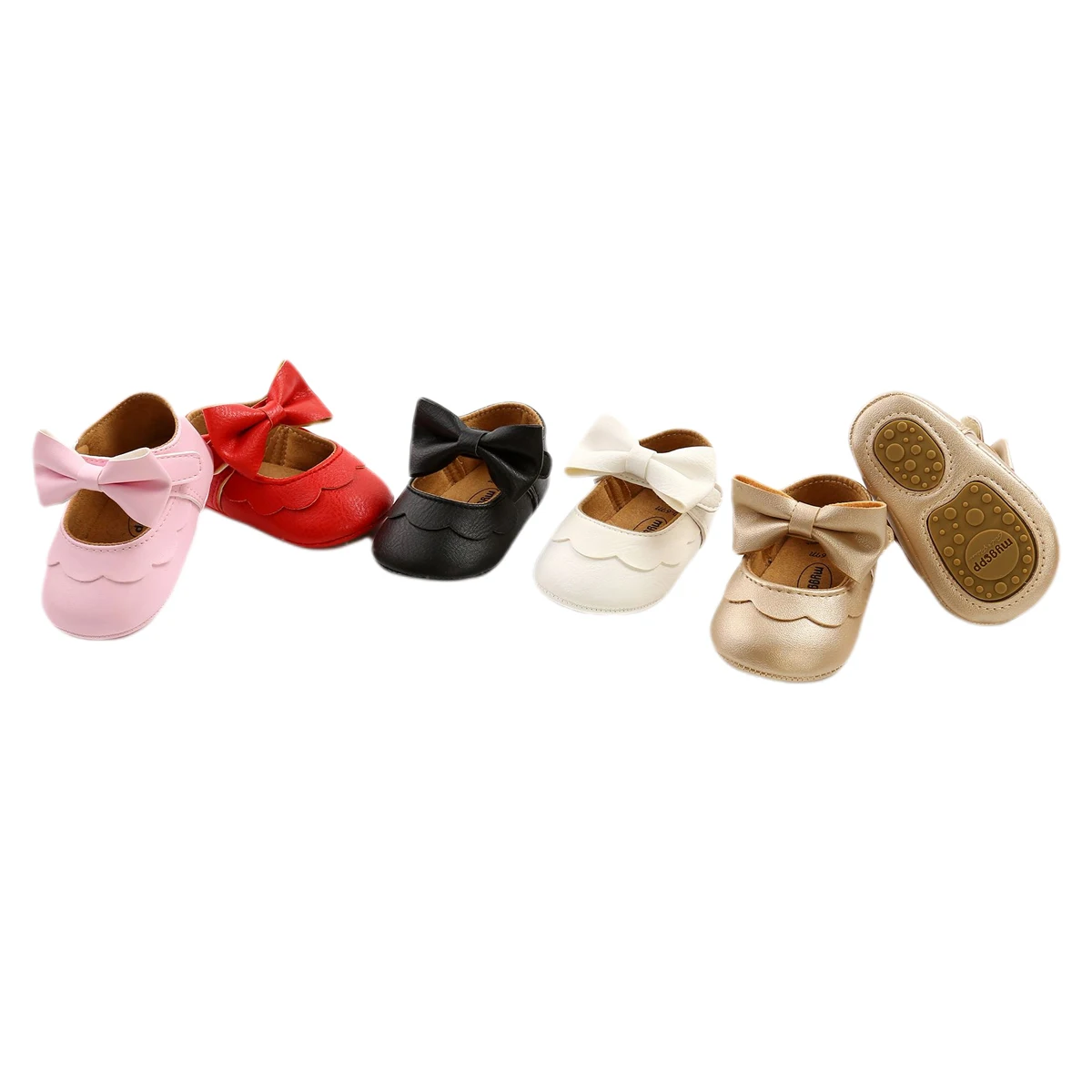 

Caziffer Infant Baby Girls Bowknot Mary Jane Baby Girls Flat Shoes First Walker BowKnot Solid Soft Sole Shoes Newborn Girls