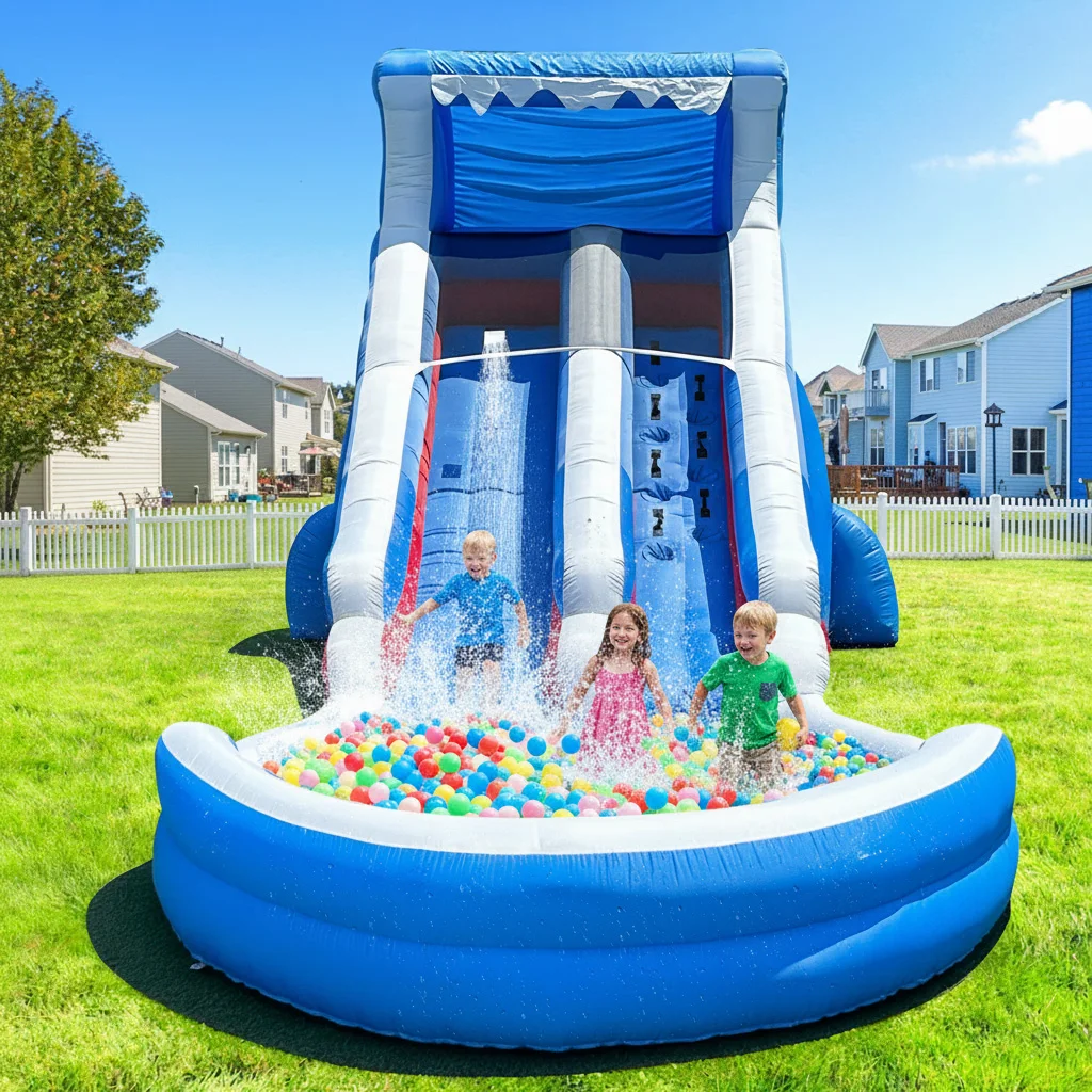 

Надувная водная горка с бассейном и батутом для взрослых и детей, в комплекте с воздуходувкой