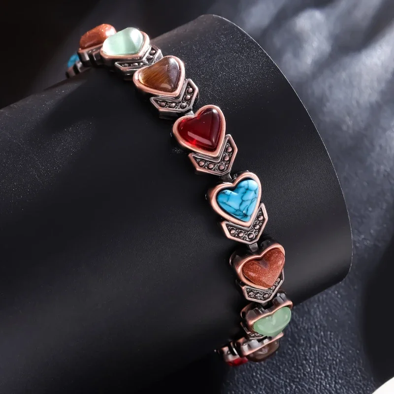 Magnetic Therapy Arthritis Pain Relief Bracelets for Women Magnetic Pure Copper Health Bracelet with Turquoise Classic Jewelry