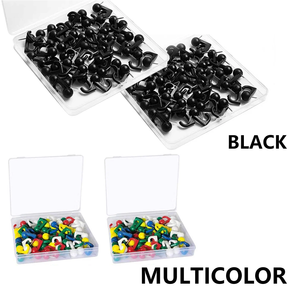 100pcs Plastic Heads Heavy Duty For Photo Wall Black Mini Calendar Push Pin Hooks School Reusable Bulletin Board Hanging Sturdy