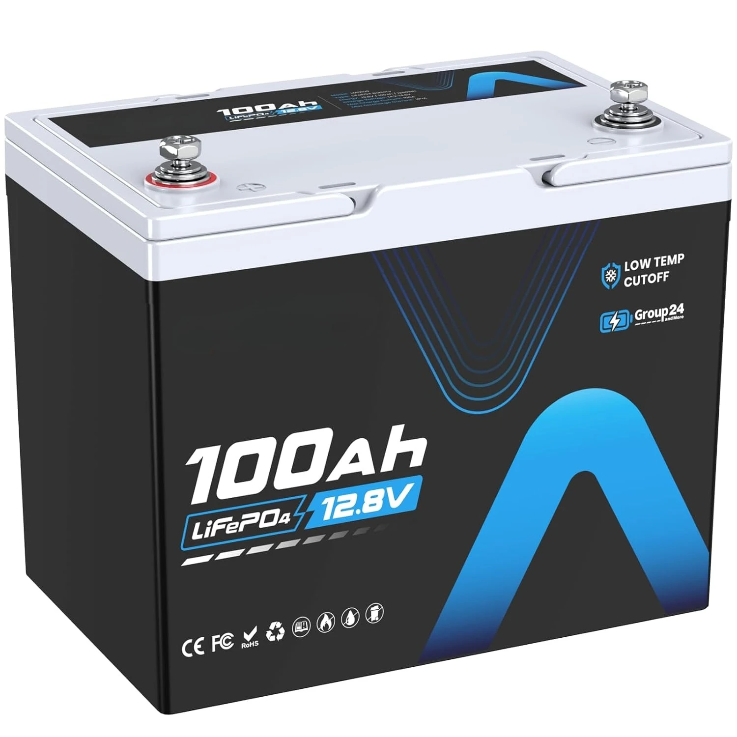 

12V 100Ah Group 24 Lithium Deep Cycle Battery 100A BMS Rechargeable LiFePO4 with Low/High Temperature Cutoff Customized