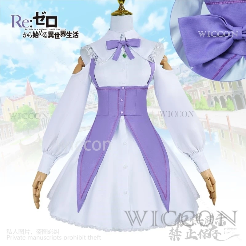 Emilia Cosplay Anime Re: Zero Kostuum Leuke Jurk Lolita Pruiken Uniform Kawaii Halloween Kerstfeest Meisjes Rollenspel Aangepast