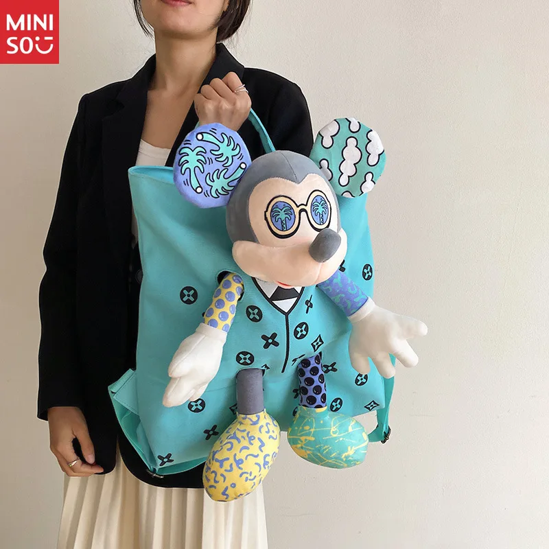 

Miniso Cartoon Plush Backpack 2025 | Color Block Canvas, Mommy & Student Tote Bag