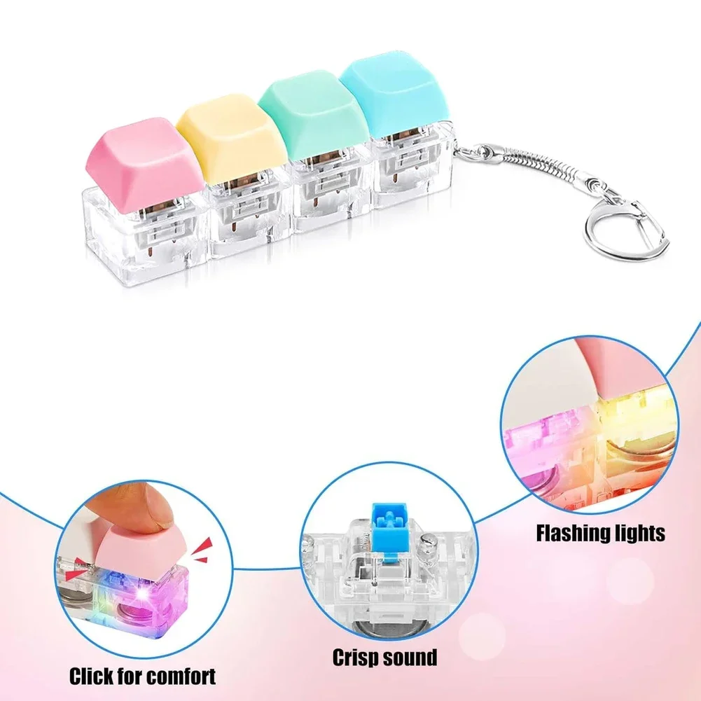 4-button Fidget Keyboard Keychain With RGB Lights Anti-Stress Keycap For Office & Home Rtress Relief Fidget Fidget Keychain