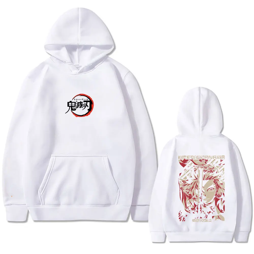 Anime Demon Slayer Rengoku Kyoujurou Double Sided Print Hoodie Men Women Casual Fleece Oversized Streetwear Male Vintage Hoodies