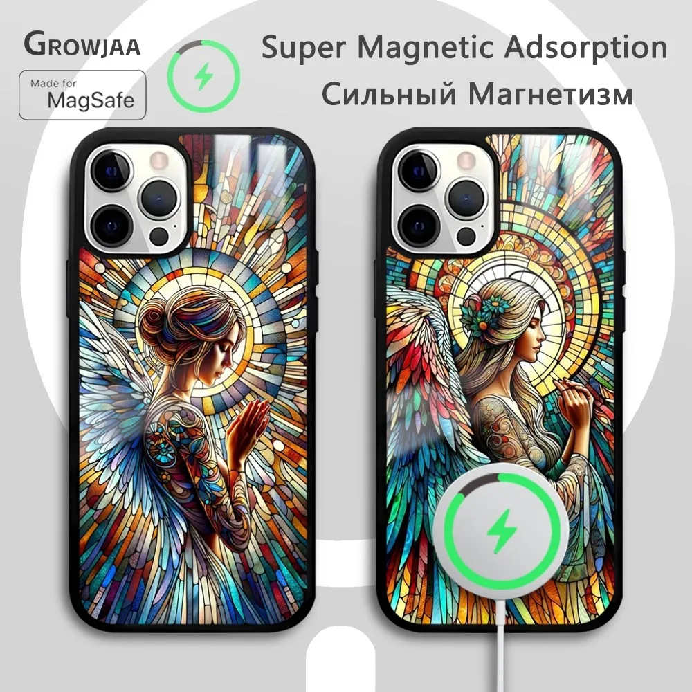 Pretty Angel Art God Phone Case For iPhone 16 15 14 13 12 11 Pro Max Plus Mini Magsafe Mirror Wireless Magnetic Funda