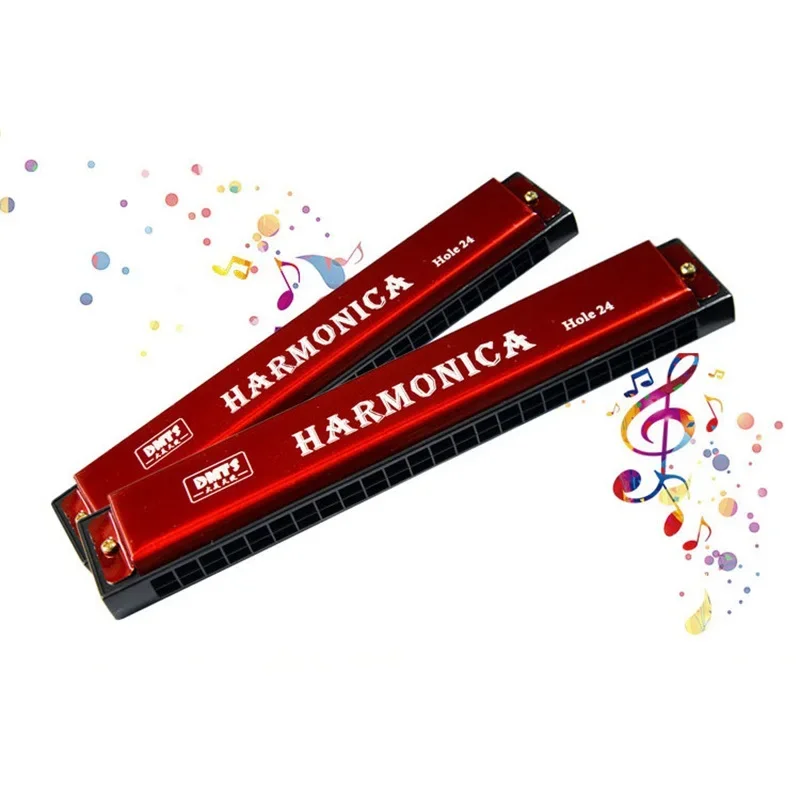 24 Hole Blues Harmonica C Key Metal Mouth Organ Harp Travel Portable Woodwind Musical Instrument For Kids Children Beginners