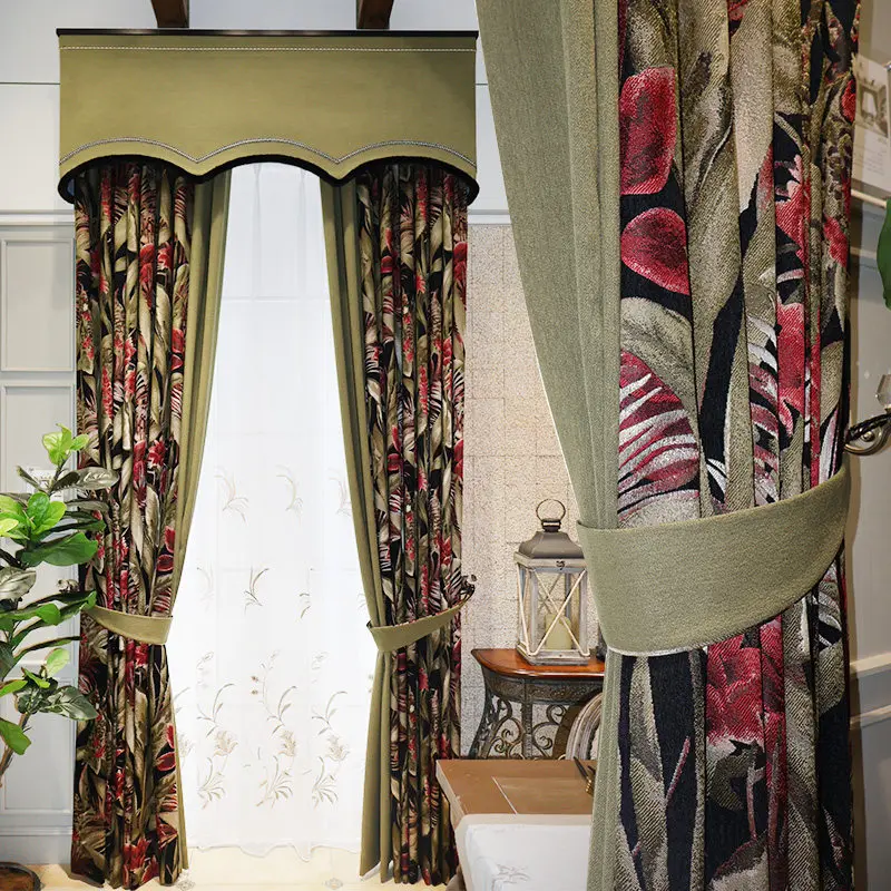 Customized  High-end Luxury Villa American Curtains Thickened Jacquard Blackout Living Bay Room Bedroom Window Embroidered Sheer