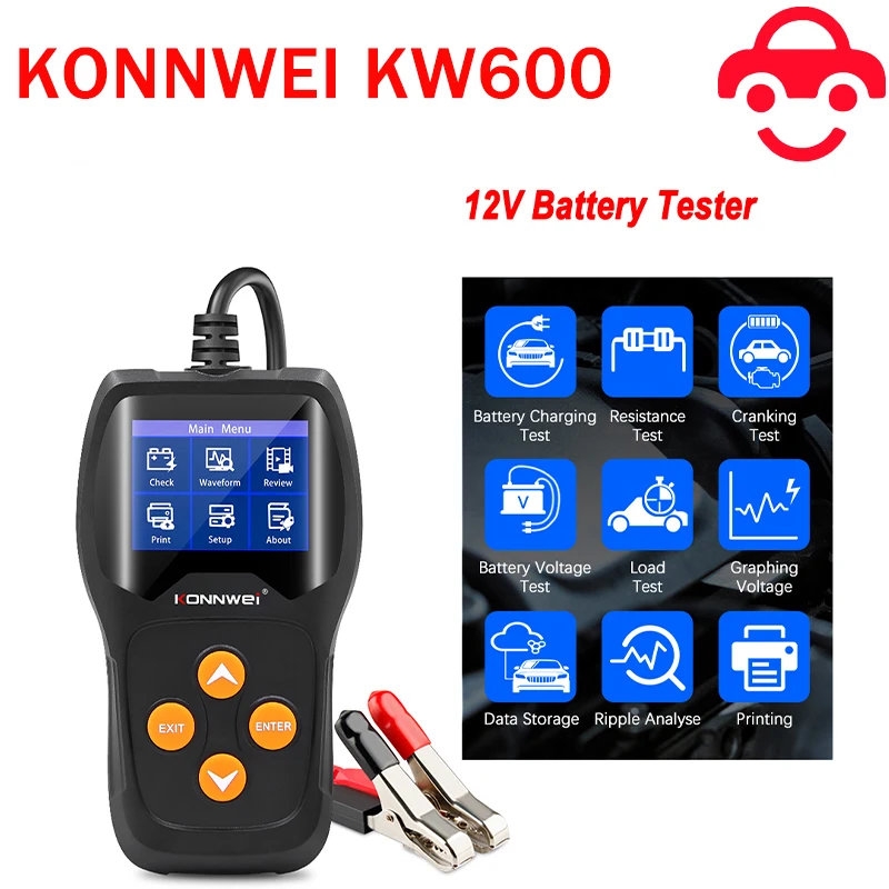 

KONNWEI KW600 12V Car Battery Tester 100 to 2000CCA 12 Volts Battery Tools for the Car Quick Cranking Charging Diagnostic