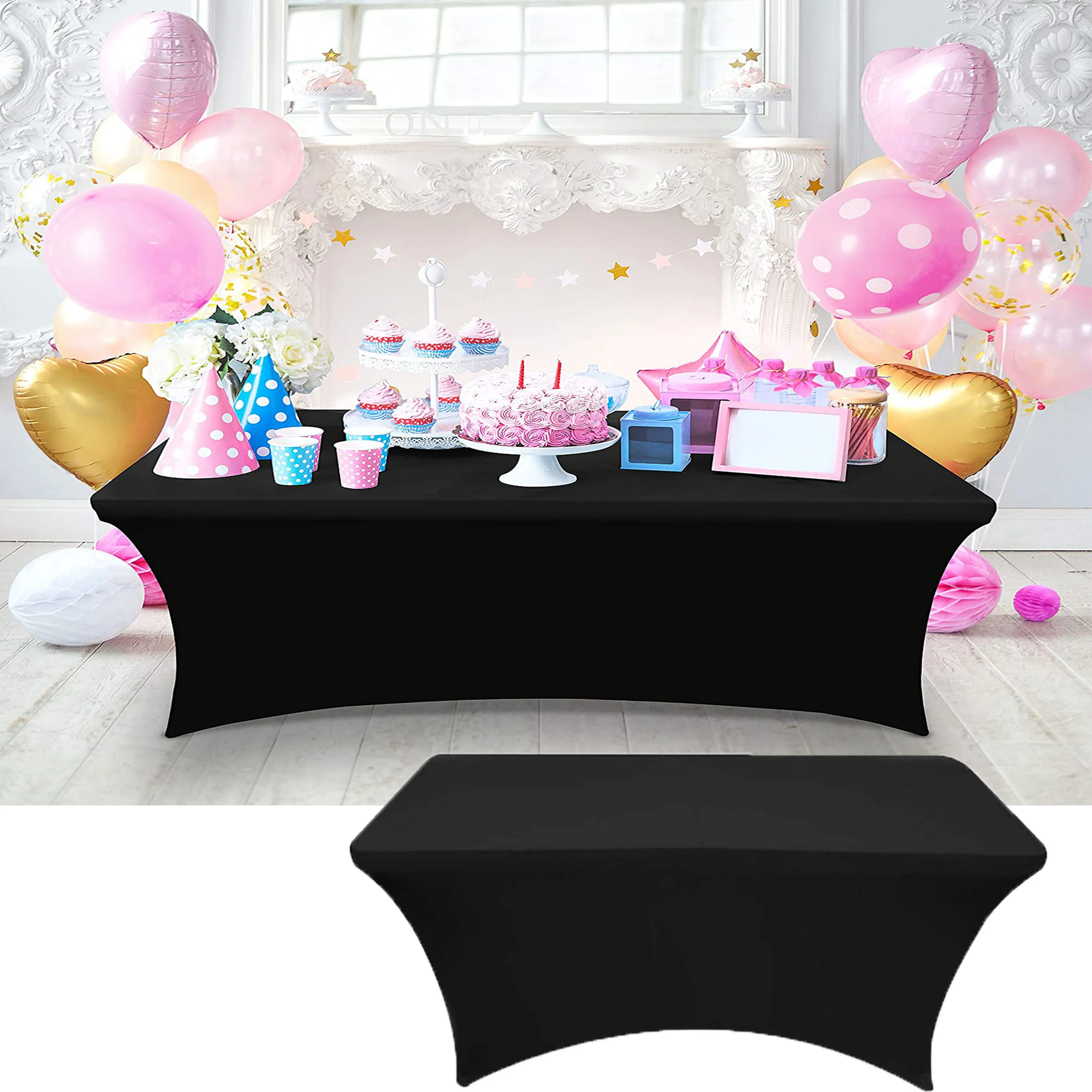 6/10Ft Stretch Spandex Table Cover Fitted Black Table Clothes for Rectangle for Home Wedding Party Christmas Birthday White