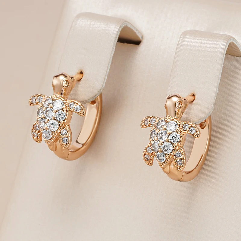 Wbmqda Unique Sea Turtles Pendant 585 Rose Gold Color Natural Zircon Hoop Earrings For Women Trendy Animal Jewelry Accessories