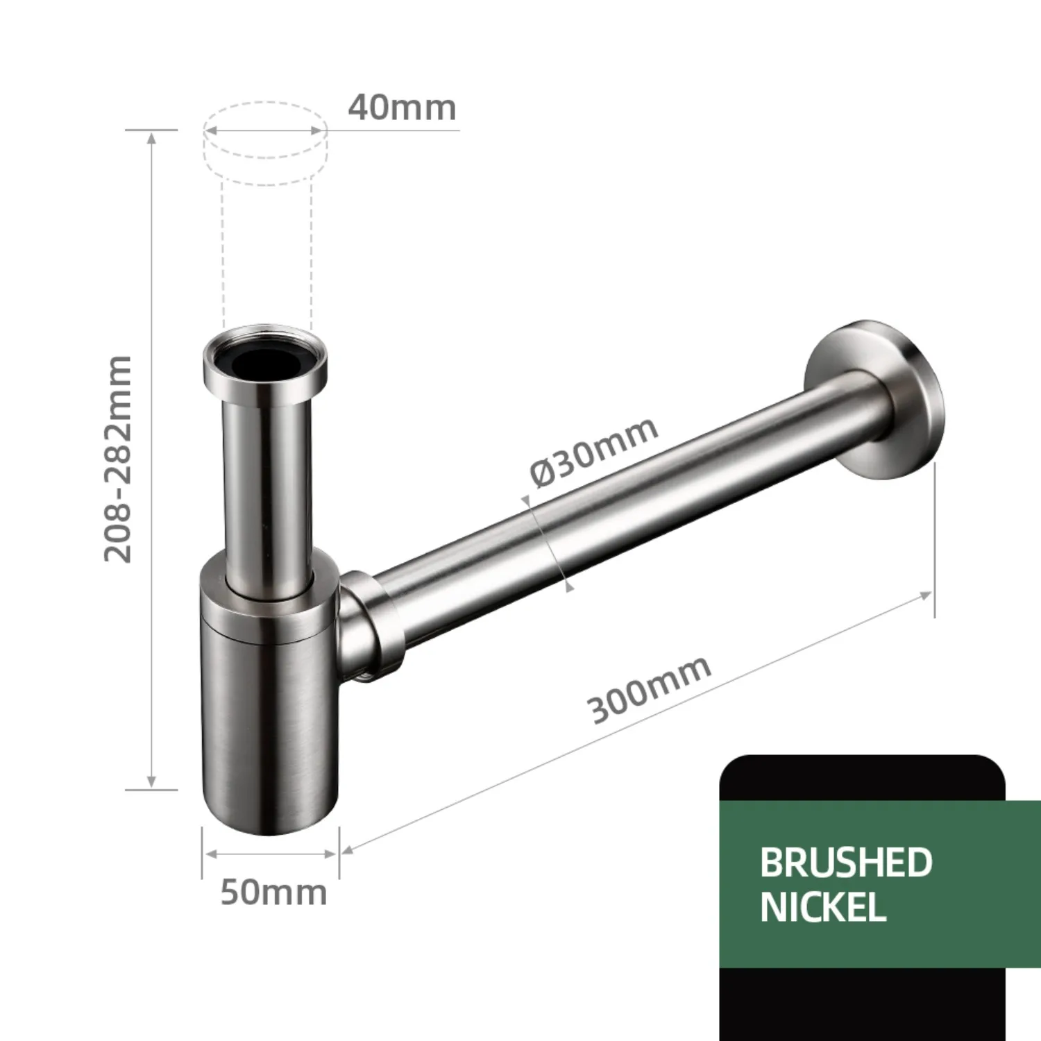 Kit de drenagem de pia de latão com tubo de drenagem sifônico P-Trap com acabamento escovado - Conjunto de tubo de descarga de água residual de banheiro