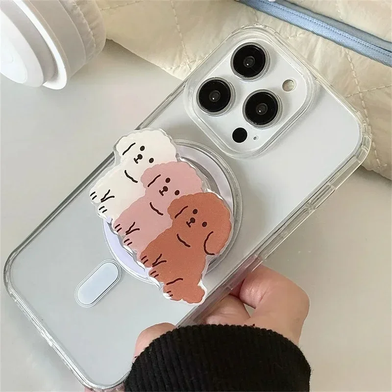 INS корейский симпатичный мультяшный собачий складной для Magsafe магнитный держатель для телефона Griptok Grip Tok подставка для IPhone 15 держатель для беспроводной зарядки