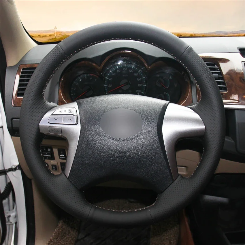 

DIY Hand-Stitched Non-slip Leather Steering Wheel Cover Wrap for Toyota Fortuner Hilux 2012-2015 Interior Accessories