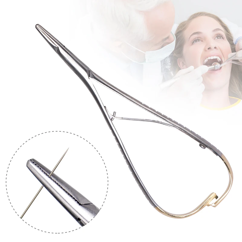 

1pc Dental Needle Holder Orthodontic Stainless Steel Straight Head Needle Holder Forceps Gold Plated Dentistry Instrument