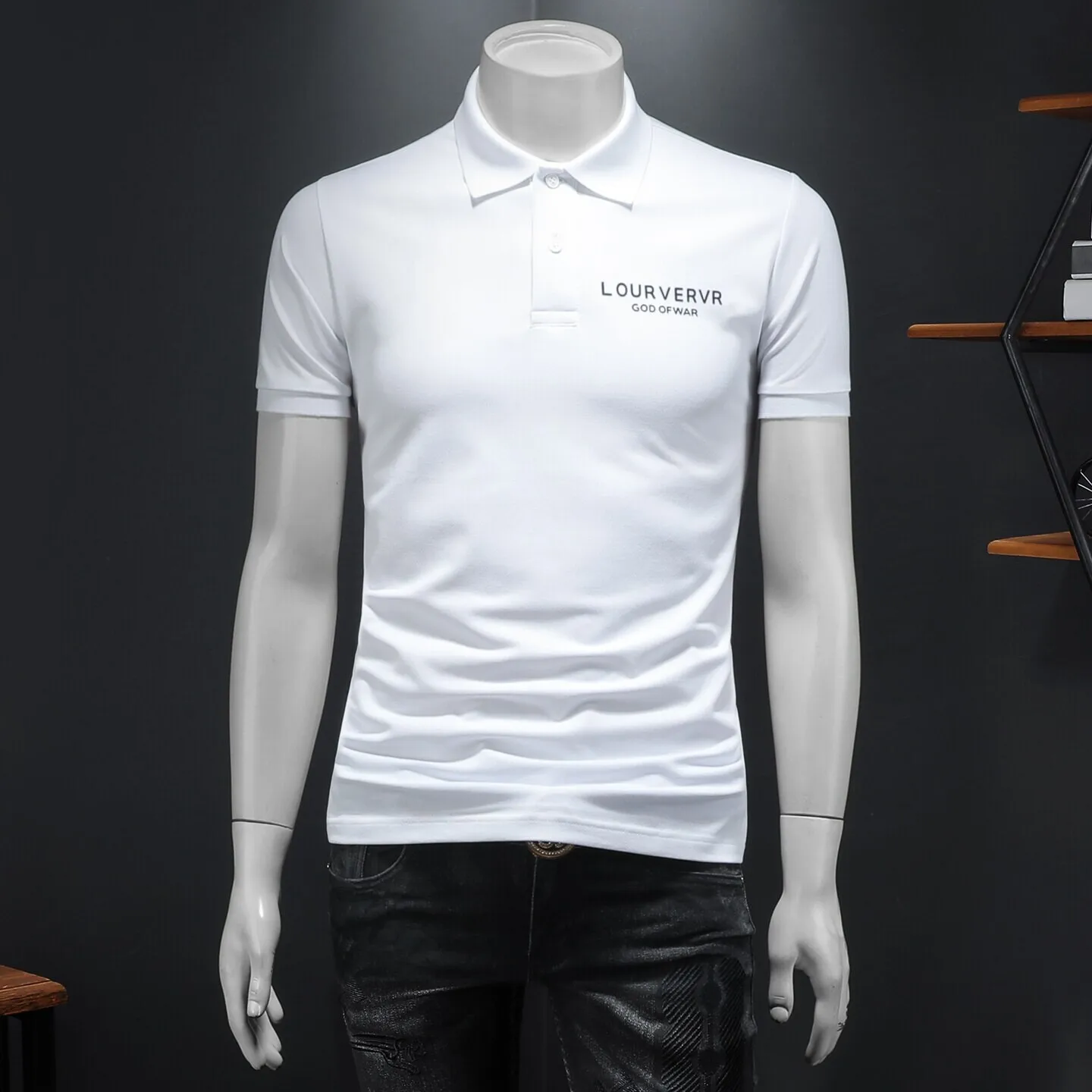 

Мужская модная рубашка с коротким рукавом и воротником-стойкой, трендовая, приталенная, для прохладного лета, из хлопка и полиэстера, спа-серия